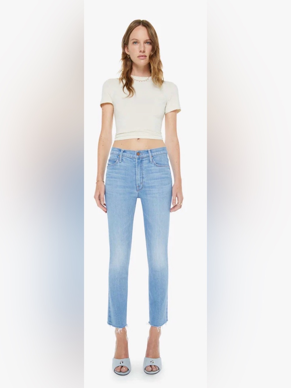 MOTHER The Mid Rise Dazzler Ankle Fray Jeans in “Blessing in Disguise" size 26